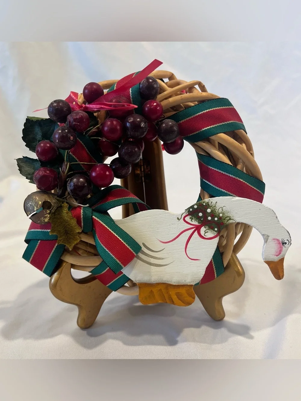 Vintage Christmas Goose Wreath Wicker Rattan Farmhouse Decor